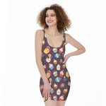 Cute Cupcake Pattern Print Sleeveless Bodycon Dress