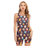 Cute Cupcake Pattern Print Sleeveless One Piece Swimsuit