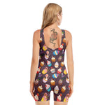 Cute Cupcake Pattern Print Sleeveless One Piece Swimsuit