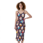 Cute Cupcake Pattern Print Slim Fit Midi Cami Dress