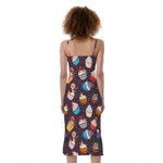 Cute Cupcake Pattern Print Slim Fit Midi Cami Dress