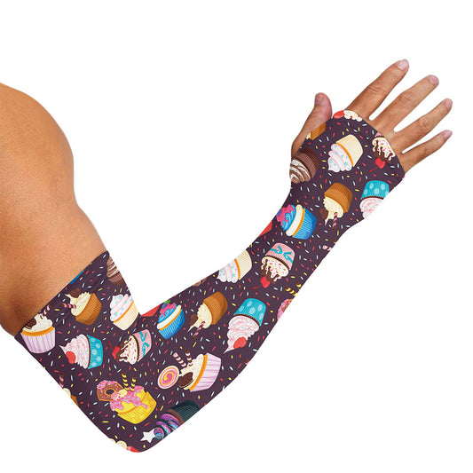 Cute Cupcake Pattern Print Sun Protection Arm Sleeves