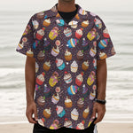 Cute Cupcake Pattern Print Textured Short Sleeve Shirt