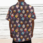 Cute Cupcake Pattern Print Textured Short Sleeve Shirt
