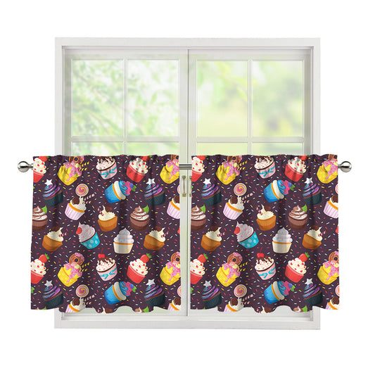 Cute Cupcake Pattern Print Tier Curtains
