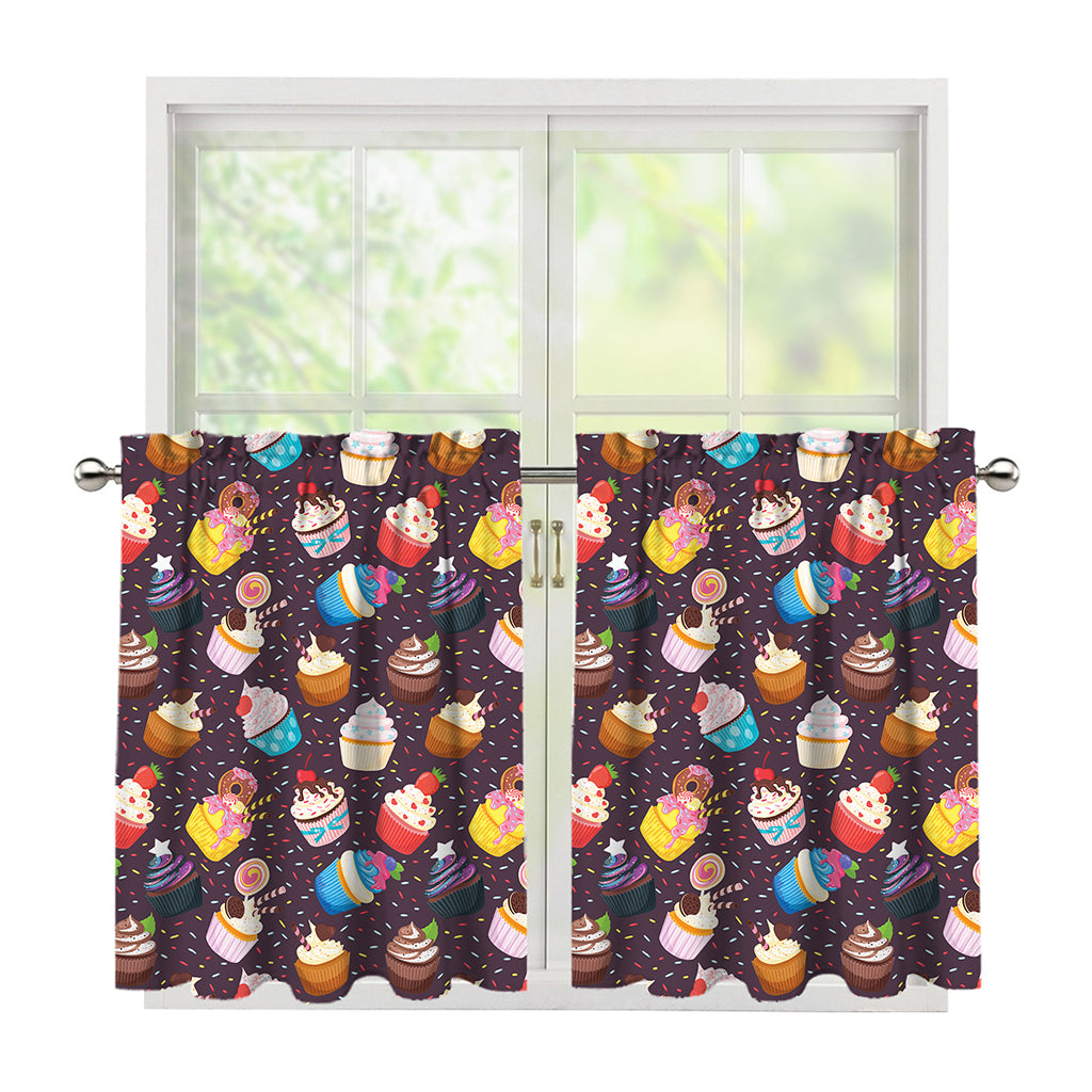 Cute Cupcake Pattern Print Tier Curtains
