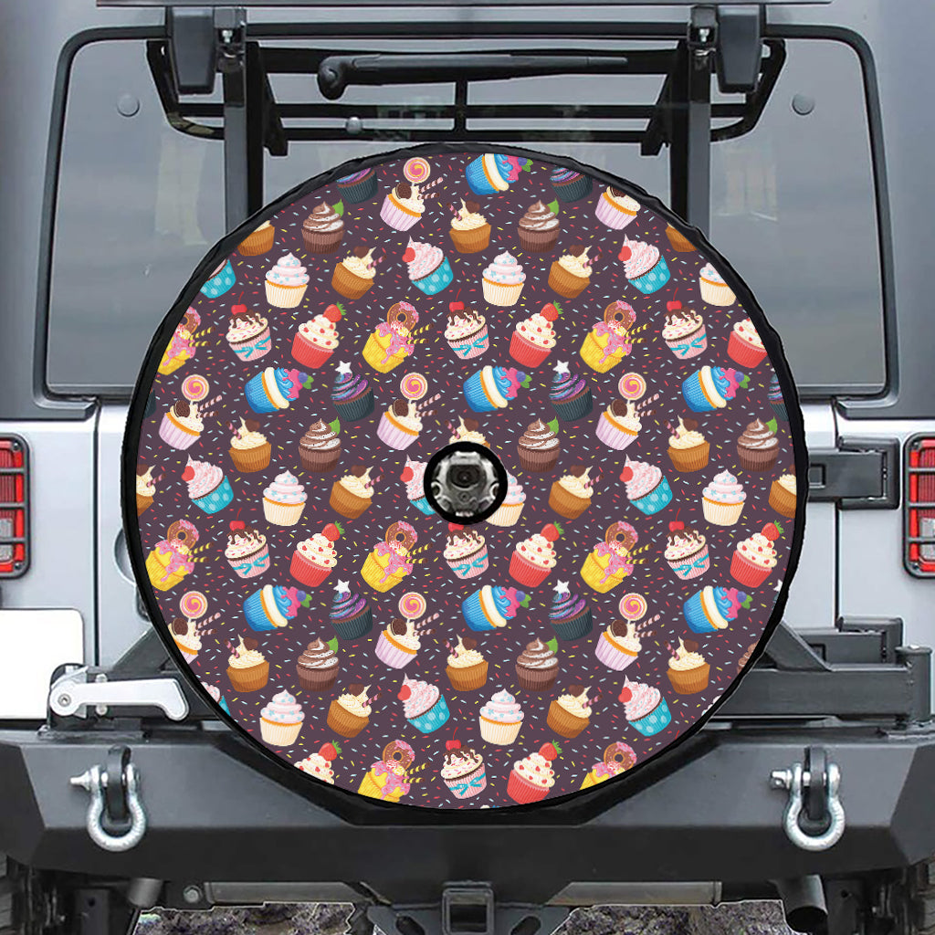 Cute Cupcake Pattern Print Tire Cover With Camera Hole