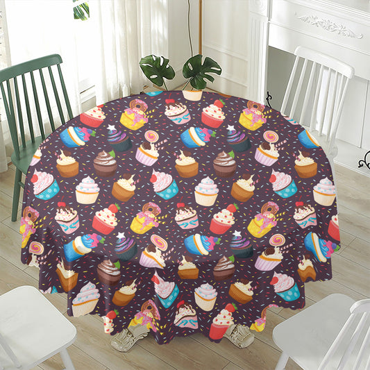Cute Cupcake Pattern Print Waterproof Round Tablecloth