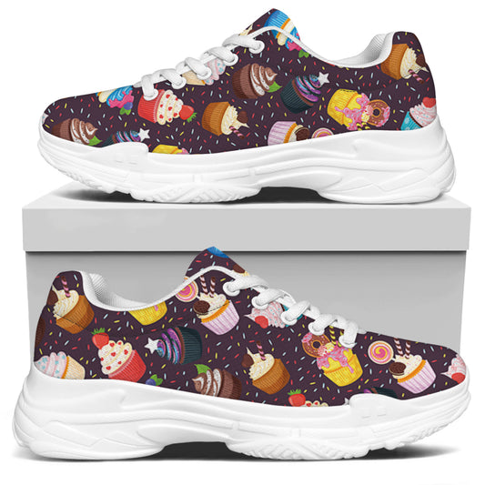 Cute Cupcake Pattern Print White Chunky Shoes