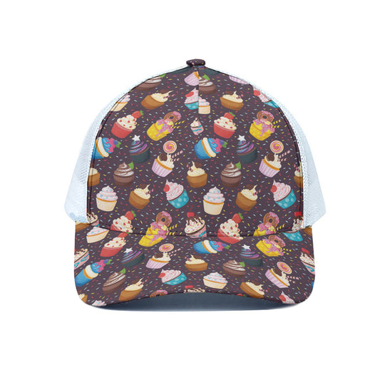 Cute Cupcake Pattern Print White Mesh Trucker Cap