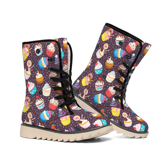 Cute Cupcake Pattern Print Winter Boots