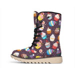 Cute Cupcake Pattern Print Winter Boots