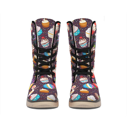 Cute Cupcake Pattern Print Winter Boots