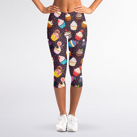 Cute Cupcake Pattern Print Women's Capri Leggings