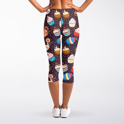 Cute Cupcake Pattern Print Women's Capri Leggings