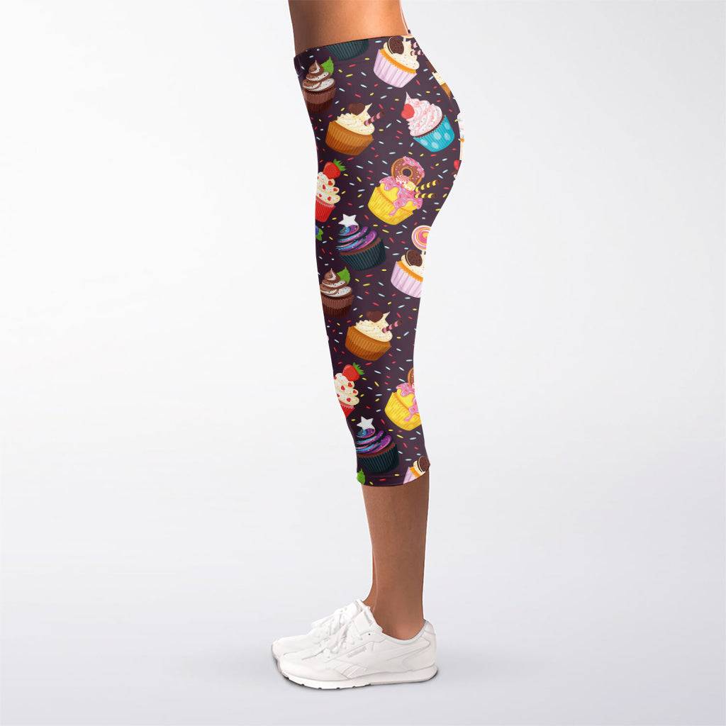 Cute Cupcake Pattern Print Women's Capri Leggings
