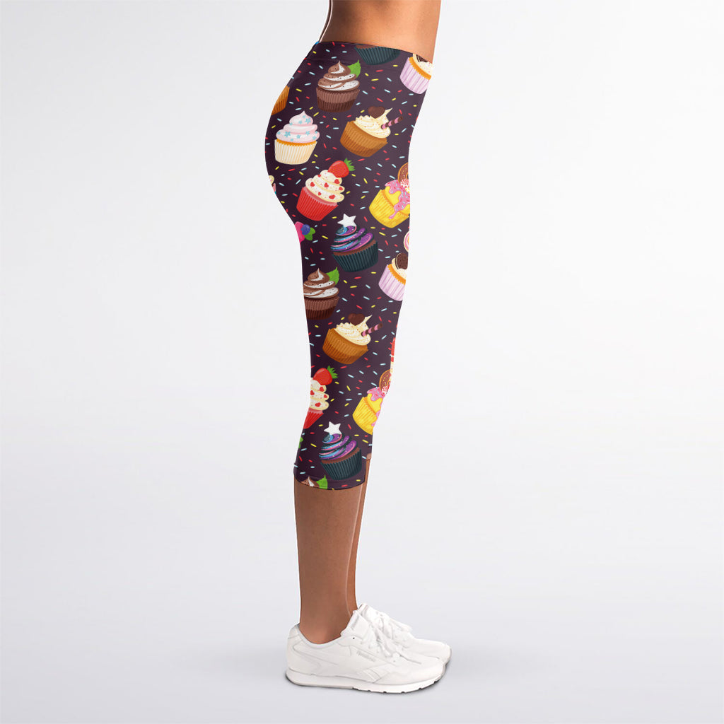 Cute Cupcake Pattern Print Women's Capri Leggings
