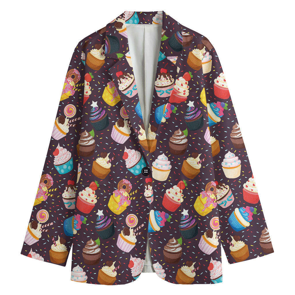 Cute Cupcake Pattern Print Women's Cotton Blazer