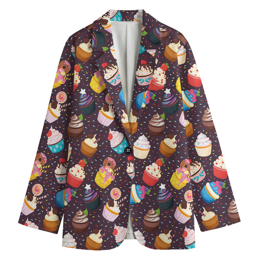 Cute Cupcake Pattern Print Women's Cotton Blazer