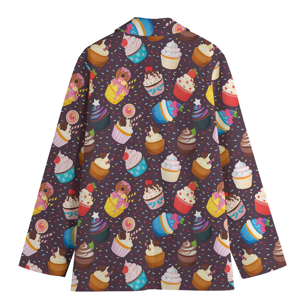 Cute Cupcake Pattern Print Women's Cotton Blazer