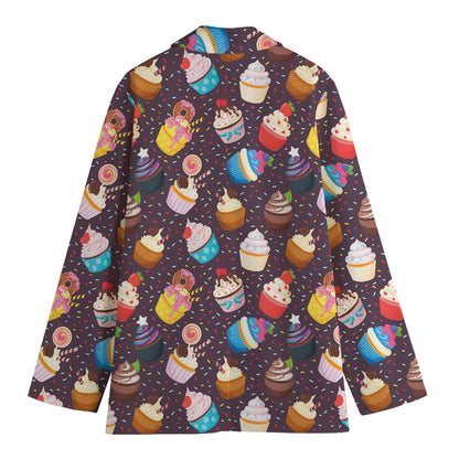 Cute Cupcake Pattern Print Women's Cotton Blazer
