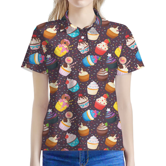 Cute Cupcake Pattern Print Women's Polo Shirt