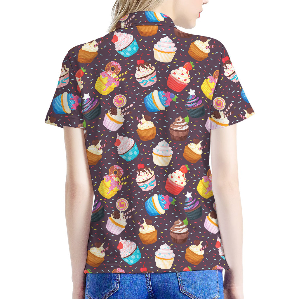 Cute Cupcake Pattern Print Women's Polo Shirt