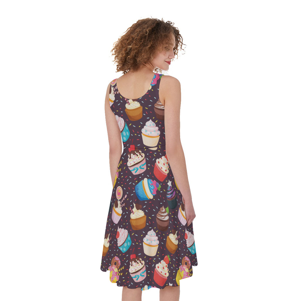 Cute Cupcake Pattern Print Women's Sleeveless Dress