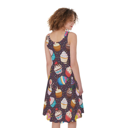 Cute Cupcake Pattern Print Women's Sleeveless Dress