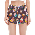 Cute Cupcake Pattern Print Women's Split Running Shorts
