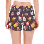 Cute Cupcake Pattern Print Women's Split Running Shorts
