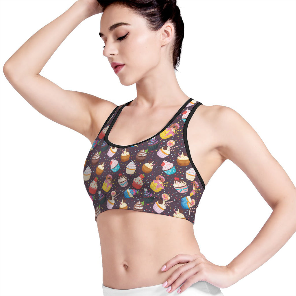 Cute Cupcake Pattern Print Women's Sports Bra