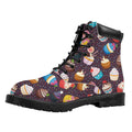 Cute Cupcake Pattern Print Padded Collar Lace Up Boots