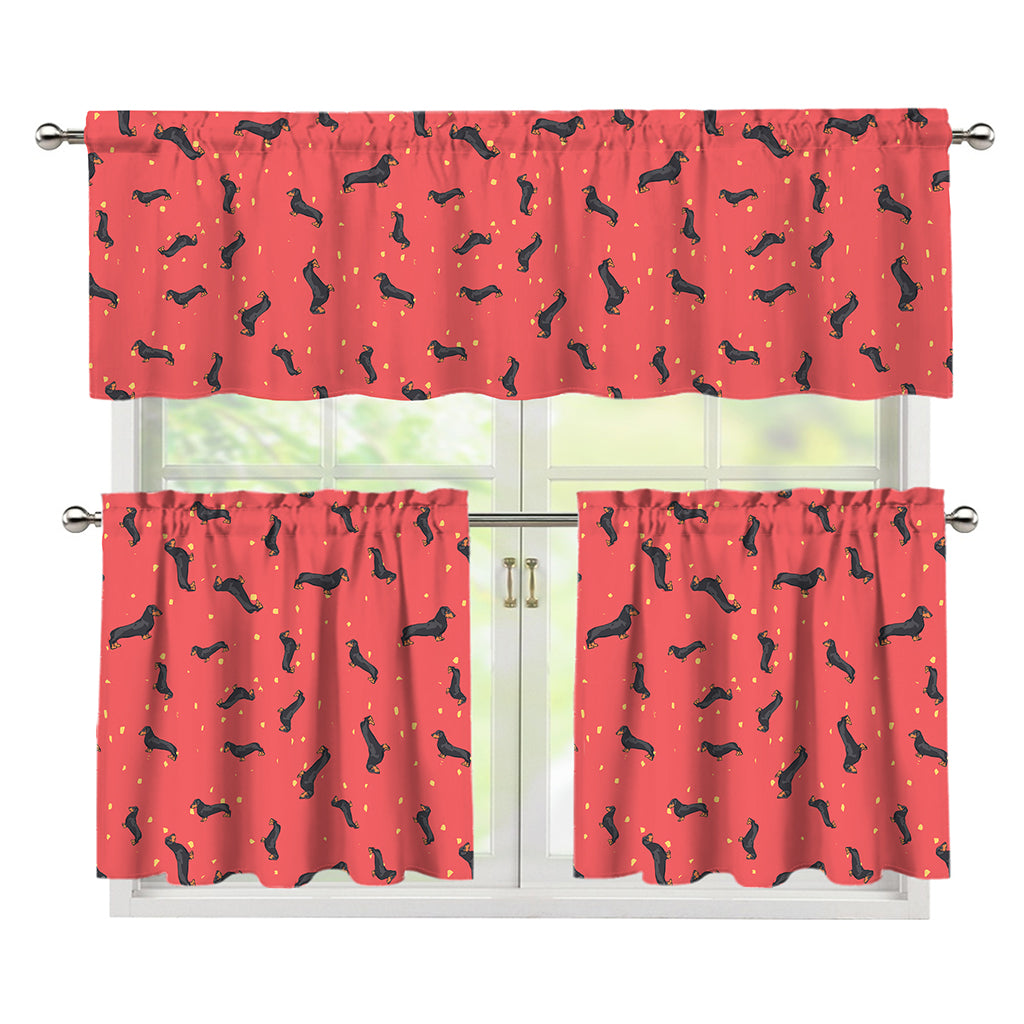 Cute Dachshund Pattern Print 3 Piece Kitchen Curtains
