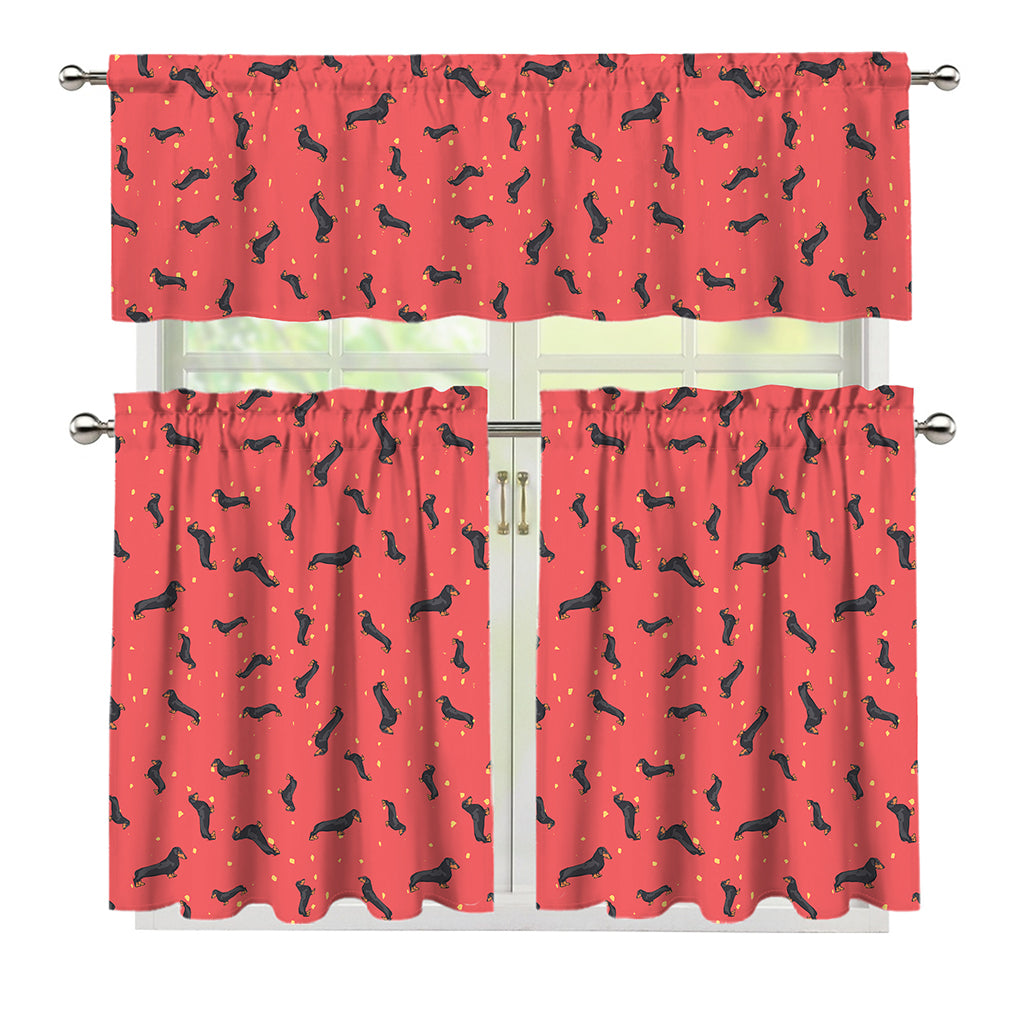 Cute Dachshund Pattern Print 3 Piece Kitchen Curtains