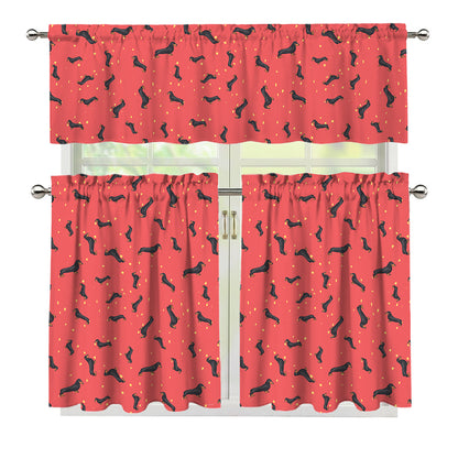 Cute Dachshund Pattern Print 3 Piece Kitchen Curtains