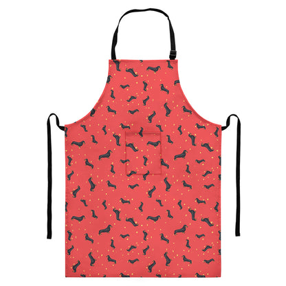 Cute Dachshund Pattern Print Bib Apron With Pocket