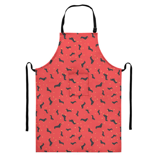 Cute Dachshund Pattern Print Bib Apron With Pocket