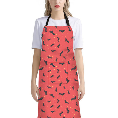 Cute Dachshund Pattern Print Bib Apron With Pocket