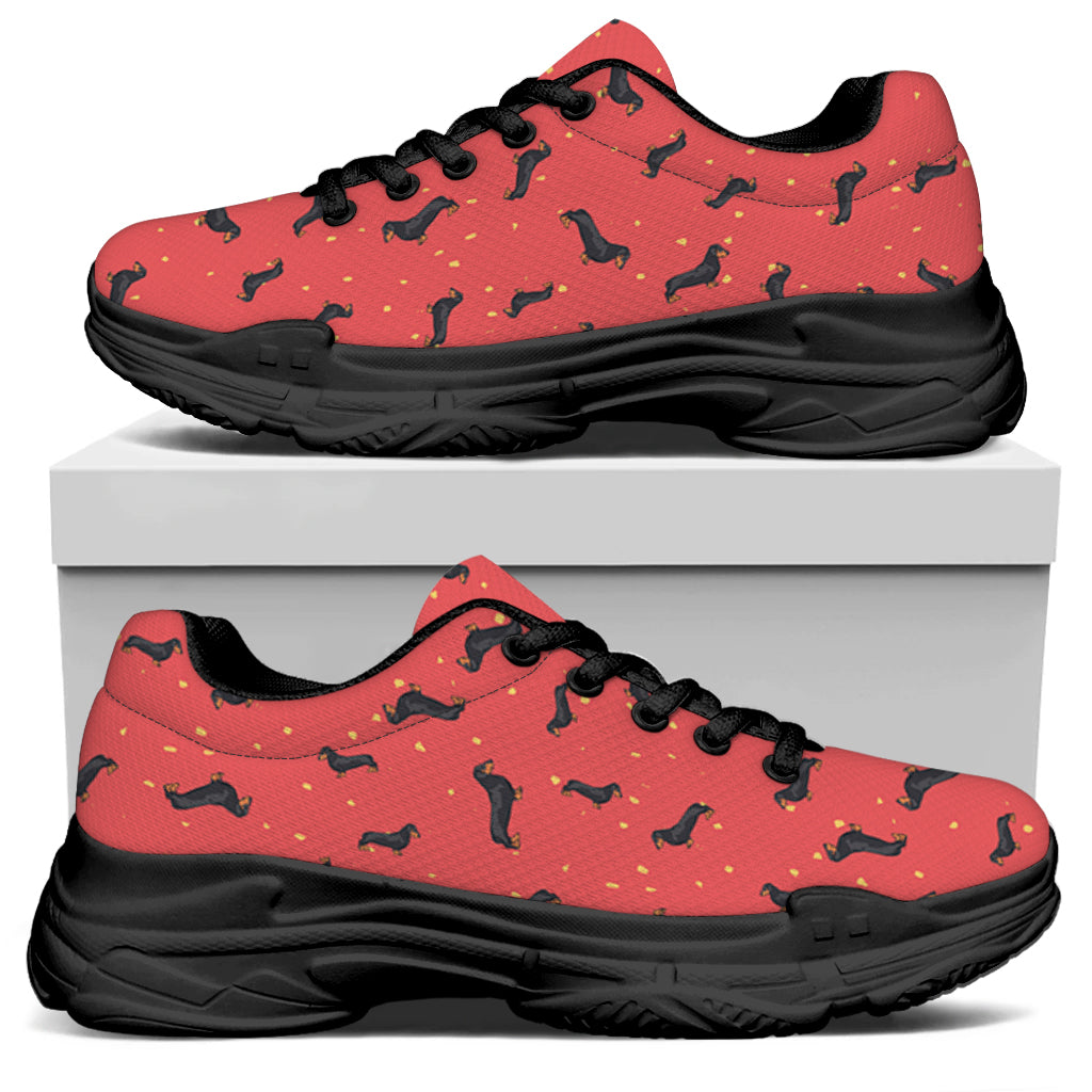 Cute Dachshund Pattern Print Black Chunky Shoes