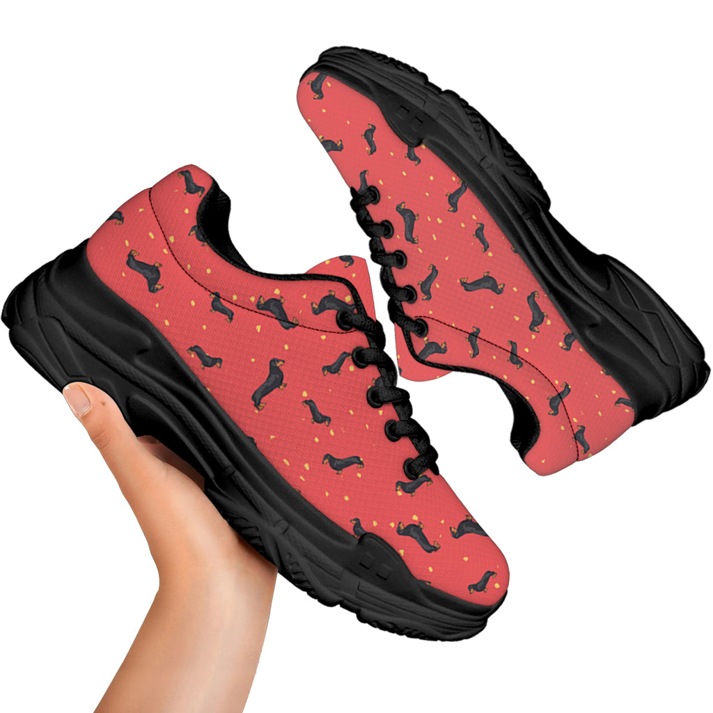 Cute Dachshund Pattern Print Black Chunky Shoes