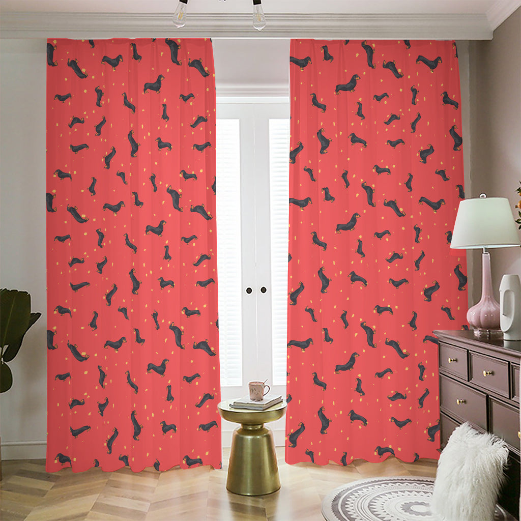 Cute Dachshund Pattern Print Blackout Pencil Pleat Curtains