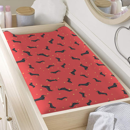 Cute Dachshund Pattern Print Changing Pad Cover