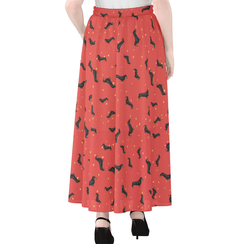 Cute Dachshund Pattern Print Chiffon Maxi Skirt