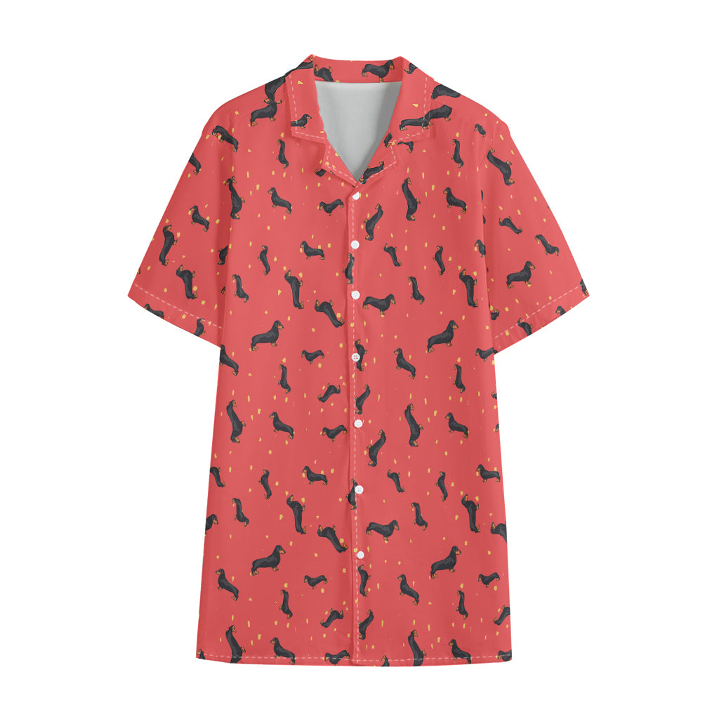 Cute Dachshund Pattern Print Cotton Hawaiian Shirt