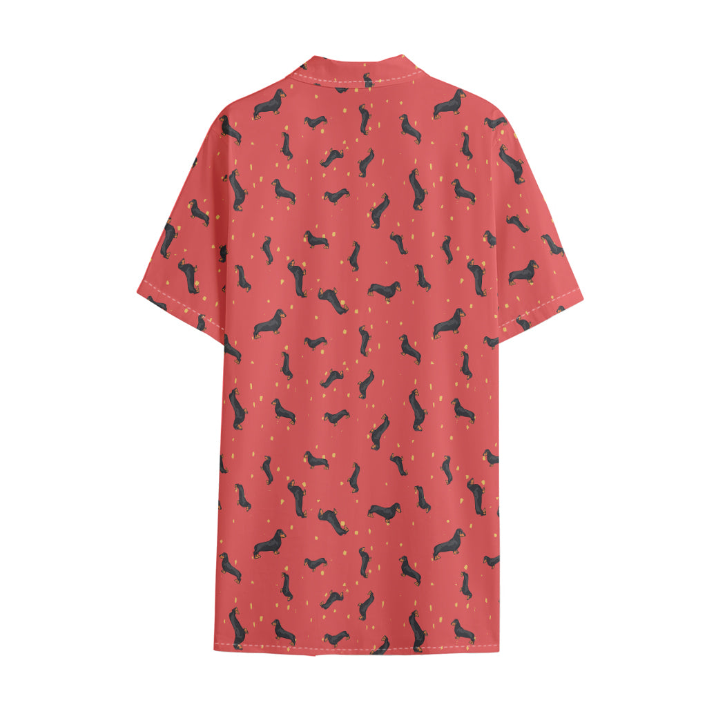 Cute Dachshund Pattern Print Cotton Hawaiian Shirt