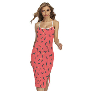 Cute Dachshund Pattern Print Cross Back Cami Dress