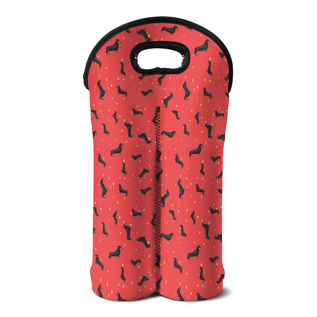 Cute Dachshund Pattern Print Double Neoprene Wine Tote