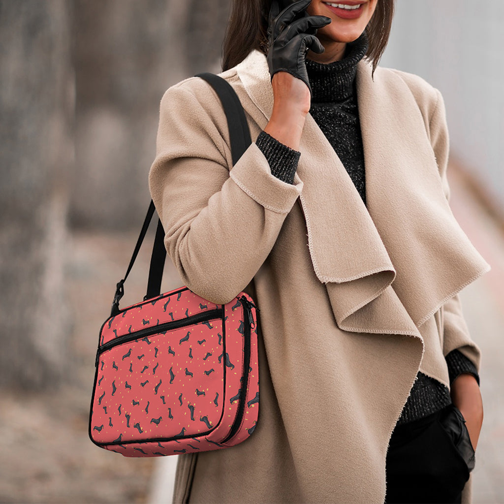 Cute Dachshund Pattern Print Double Strap Bible Bag