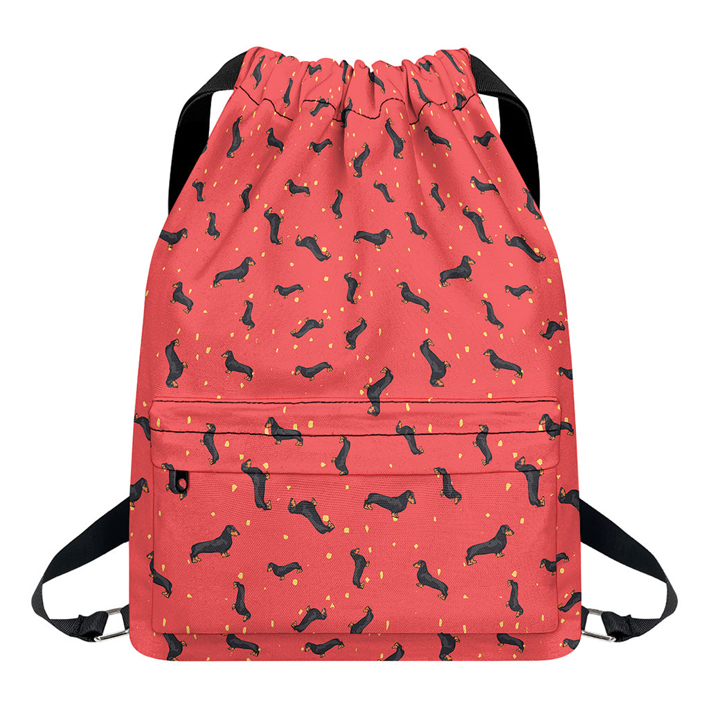 Cute Dachshund Pattern Print Drawstring Backpack